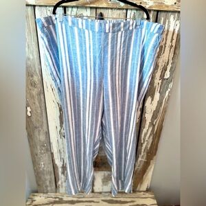 Catherine’s Blue & White Striped Lynen Blend Pants Size 3XWP NWT